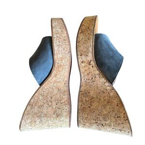 K Jacques St Tropez Wedge Cork Sandals Blue Suede Slip On Platform Summer Sz 41